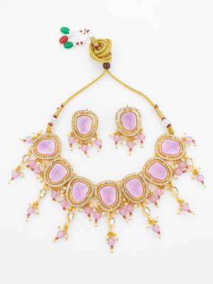 gold plated lavender kundan choker 2