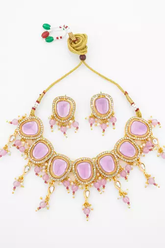 gold plated lavender kundan choker