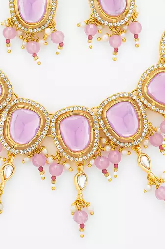gold plated lavender kundan choker