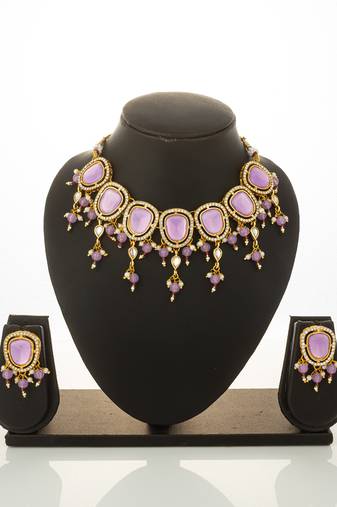 gold plated lavender kundan choker