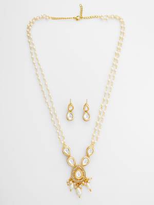 gold plated pearl kundan long set 2