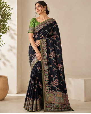 black jaqurad all over jaal border with dola pashmina silk saree 1