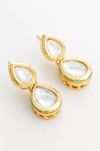 gold plated pearl kundan long set