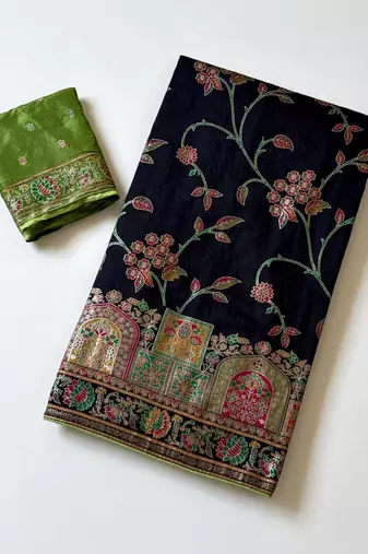 black jaqurad all over jaal border with dola pashmina silk saree