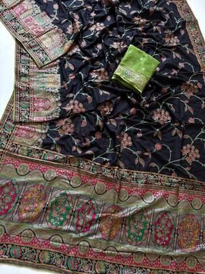 black jaqurad all over jaal border with dola pashmina silk saree 3