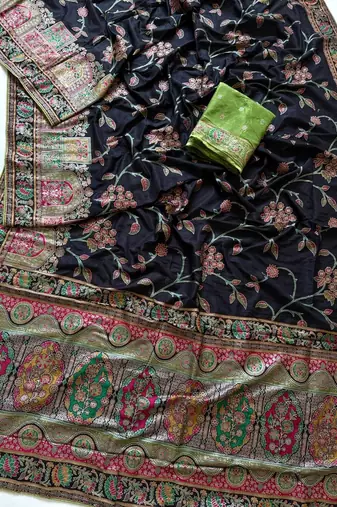 black jaqurad all over jaal border with dola pashmina silk saree
