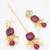 gold plated kundan choker necklace set with purple stone, pearl drop earrings and maang tikka