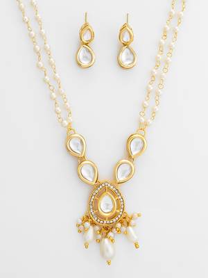 gold plated pearl kundan long set 5