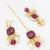 gold plated kundan choker necklace set with purple stone, pearl drop earrings and maang tikka