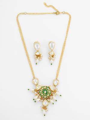 green enamel kundan necklace set 2