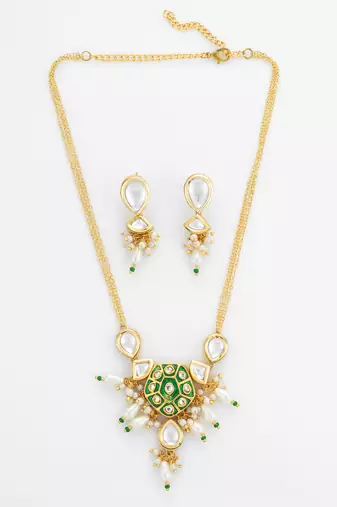 green enamel kundan necklace set