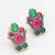 oxidized silver choker necklace set with pink and green stone and stud earrings