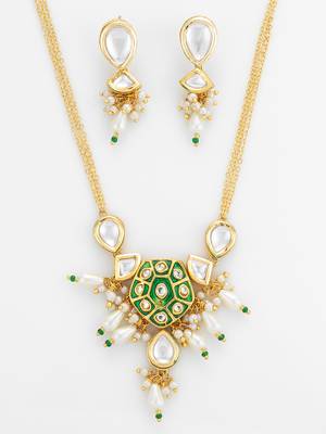green enamel kundan necklace set 5
