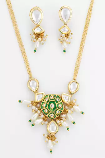 green enamel kundan necklace set