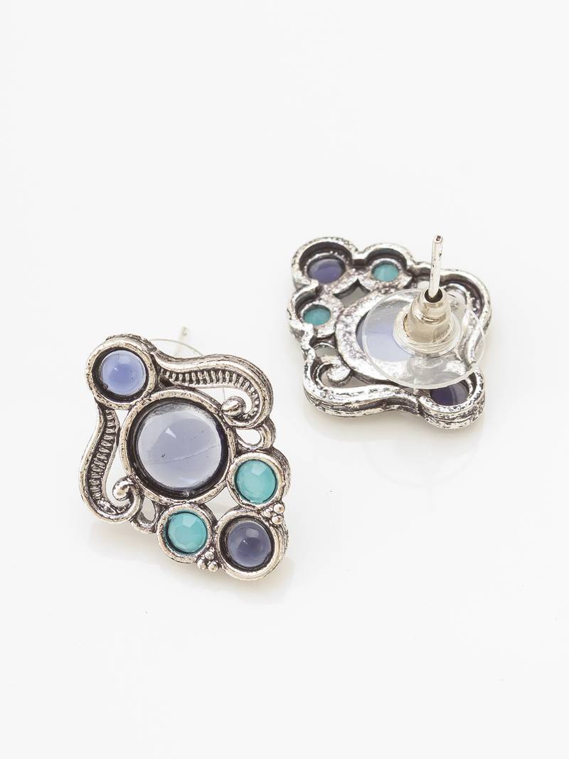silver choker necklace set with blue and turquoise 