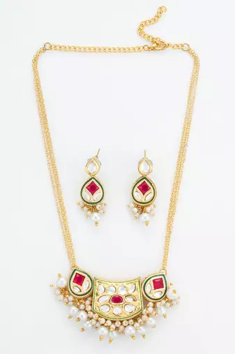 ruby red crescent necklace set
