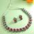 oxidized silver choker necklace set with pink and green stone and stud earrings