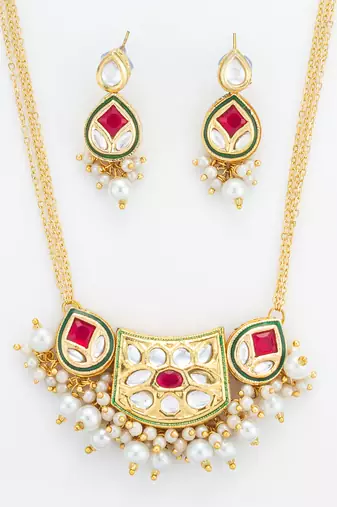 ruby red crescent necklace set
