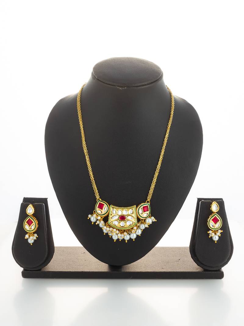 ruby red crescent necklace set