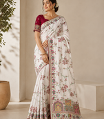 white jaqurad all over jaal border with dola pashmina silk saree