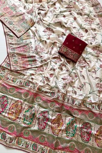 white jaqurad all over jaal border with dola pashmina silk saree