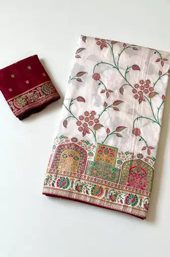 white jaqurad all over jaal border with dola pashmina silk saree