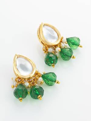 gold plated green kundan necklace set 3