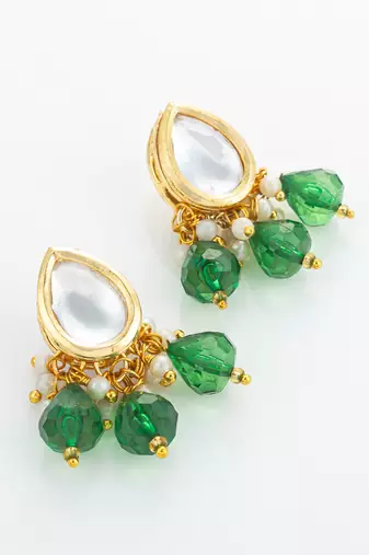 gold plated green kundan necklace set