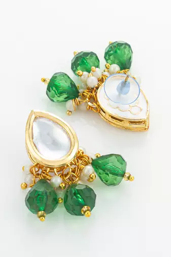 gold plated green kundan necklace set