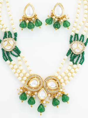 gold plated green kundan necklace set 5