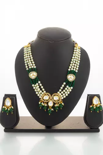 gold plated green kundan necklace set