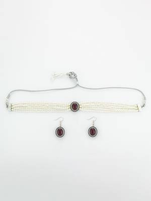 silver plated pearl choker set 2