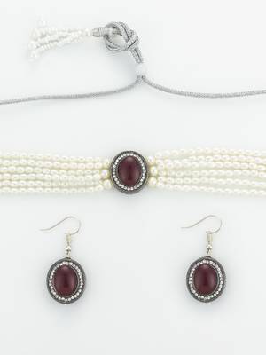 silver plated pearl choker set 5
