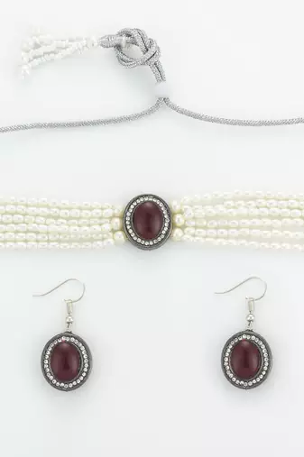 silver plated pearl choker set