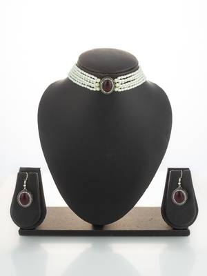 silver plated pearl choker set 1
