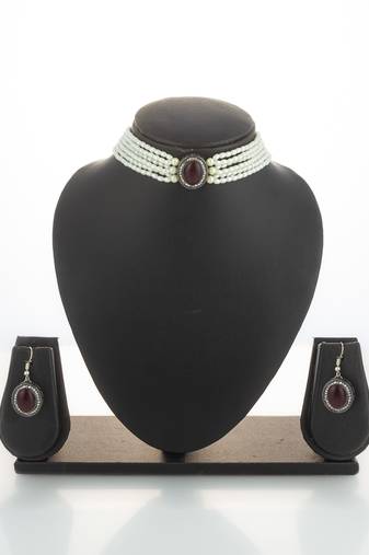 silver plated pearl choker set