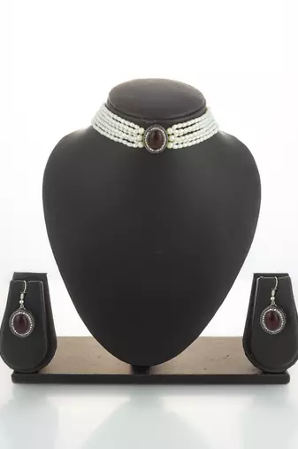 silver plated pearl choker set