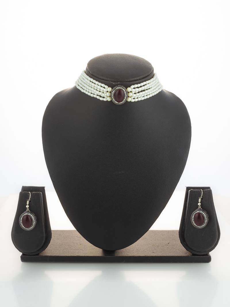 silver plated pearl choker set