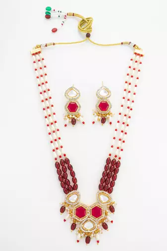 gold plated pearl stone necklace set