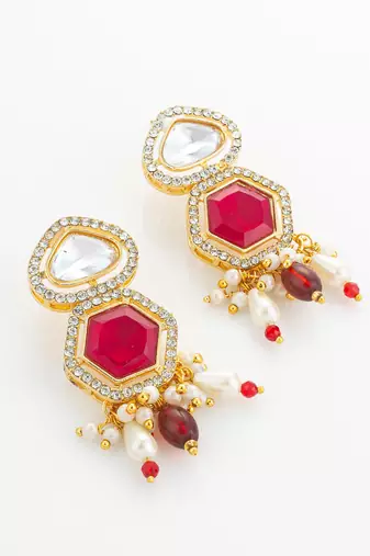 gold plated pearl stone necklace set