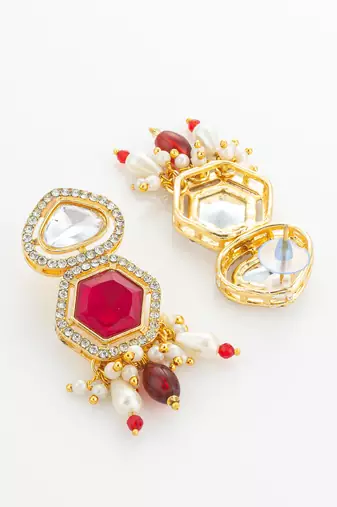 gold plated pearl stone necklace set