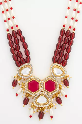 gold plated pearl stone necklace set