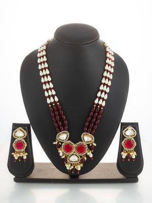 gold plated pearl stone necklace set 1