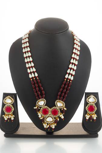 gold plated pearl stone necklace set
