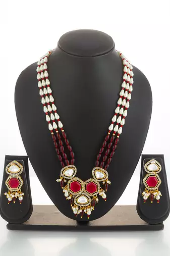 gold plated pearl stone necklace set