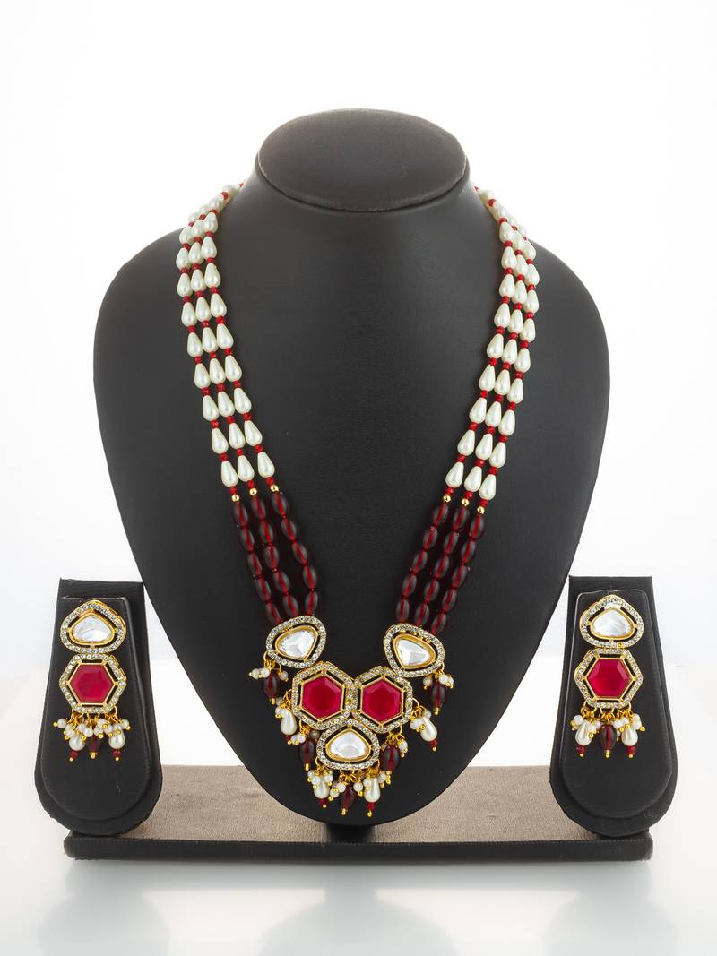gold plated pearl stone necklace set