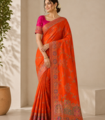 orange jaqurad all over jaal border with dola pashmina silk saree