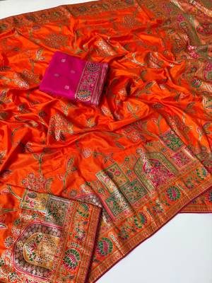 orange jaqurad all over jaal border with dola pashmina silk saree 2
