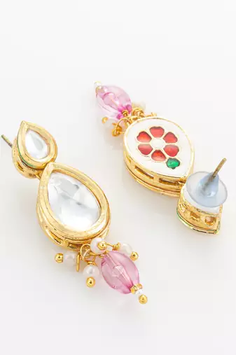 gold plated pink crystal necklace set