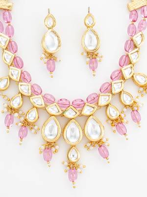 gold plated pink crystal necklace set 5